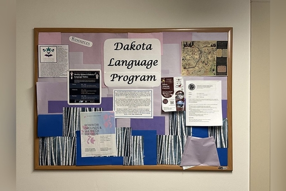A bulletin board with information on the Dakota Language Program
