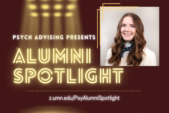 "Psych Advising Presents: Alumni Spotlight" image, with a headshot of Madison Smiley